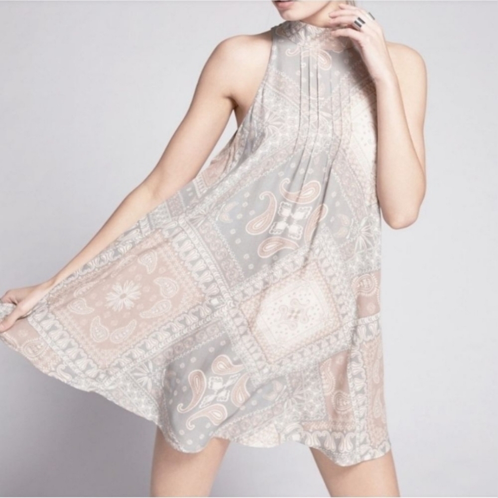 Free People Intimately Pink/Blue Muted Pallet Sleeveless Dress Size M